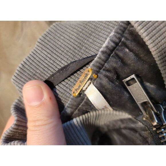 Free People‎ velvet grey bomber jacket womens - Picture 4 of 5
